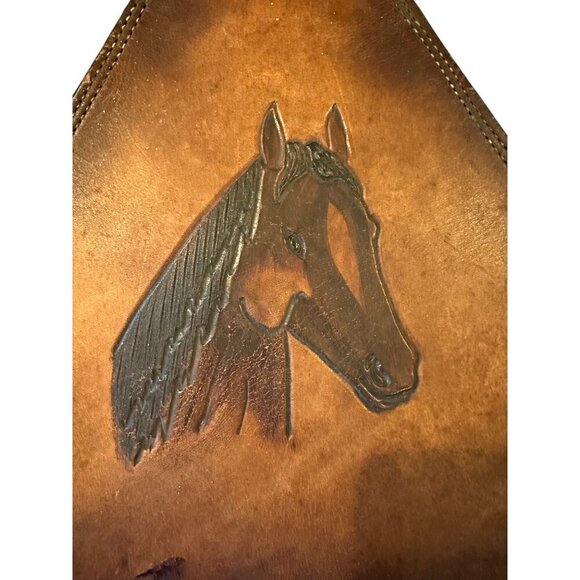 Vintage Tooled Leather Horse Wall Art Triangle Western Decor Saddle Style - Picture 8 of 15